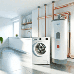 Illustration comparative des différents types de chauffe-eau économiques et écologiques — chauffe-eau thermodynamique, solaire, électrique et à gaz — avec indicateurs de coût, consommation d’énergie et performances énergétiques, pour aider les particuliers à choisir un chauffe-eau adapté à leur budget et à leur mode de vie afin de réduire leur facture d’énergie.