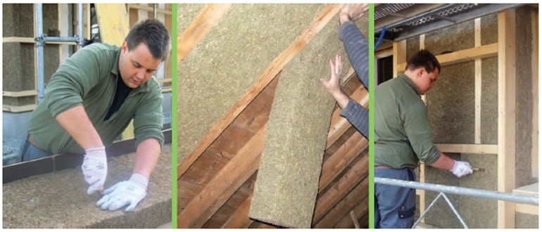 pose d'isolation en fibre d'herbes