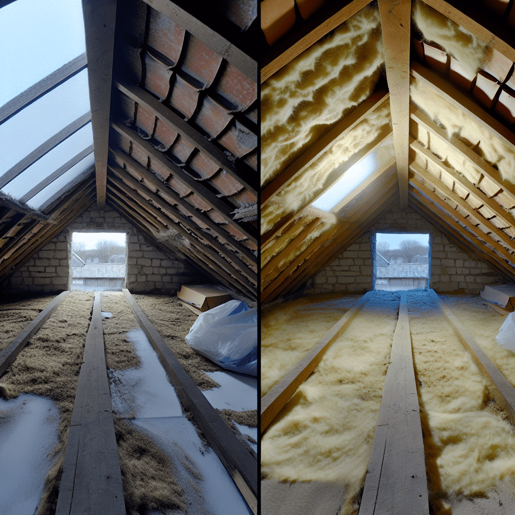 Visuel représentant une maison en hiver avec un toit enneigé, mettant en évidence les déperditions de chaleur par la toiture à travers une vue thermographique en couleur, soulignant l’importance de l’isolation des combles pour réduire la consommation énergétique, améliorer le confort thermique et bénéficier des aides financières comme la prime CEE et MaPrimeRénov'.