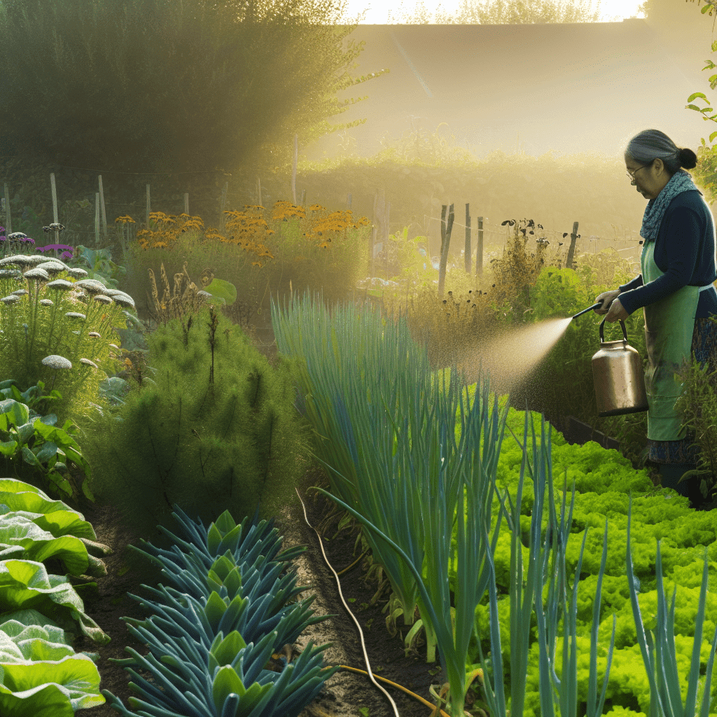 Visuel illustrant les gestes essentiels de jardinage en biodynamie en septembre : jardin en fin d’été avec semis d’engrais verts, plantations de saison, préparations biodynamiques (bouse de corne, silice), et outils de jardinage posés au sol, sous une lumière douce du matin – image optimisée SEO pour "jardiner en septembre en biodynamie", "préparations biodynamiques", "engrais verts automne", "cycle lunaire jardin"