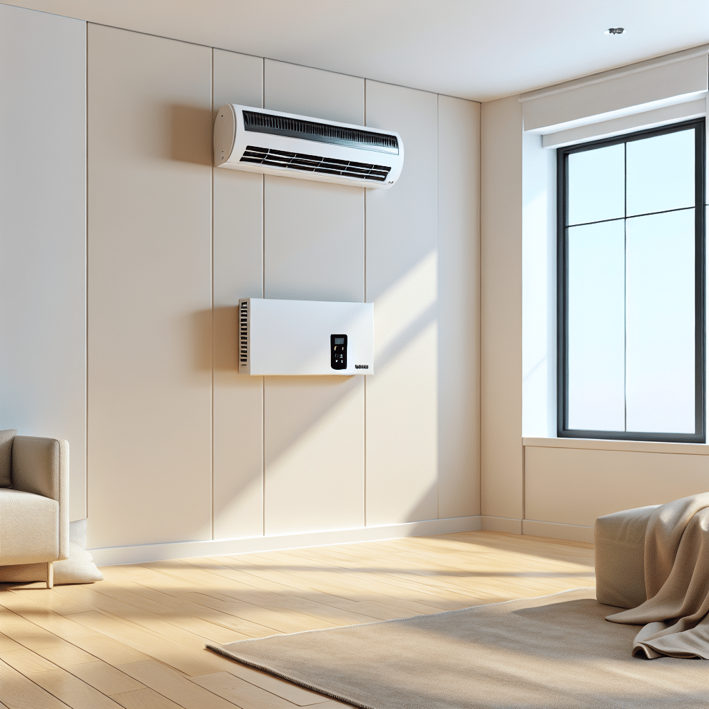 Visuel illustrant le bon positionnement d’un radiateur électrique pour un chauffage optimal dans une pièce, avec distances de sécurité respectées autour de l’appareil, absence de rideaux couvrants, pas de meuble posé directement au-dessus, et bonne circulation d’air pour maximiser l’efficacité énergétique et le confort thermique.