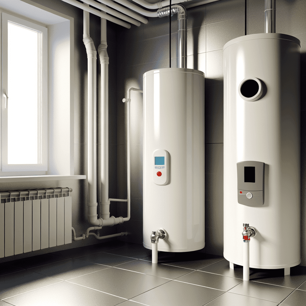 Image d’un chauffe-eau thermodynamique installé dans une buanderie moderne, avec pompe à chaleur apparente et ballon d’eau chaude connecté, illustrant un système de production d’eau chaude économique et écologique - alternative durable au cumulus électrique, performant et compatible avec les aides financières comme MaPrimeRénov’.
