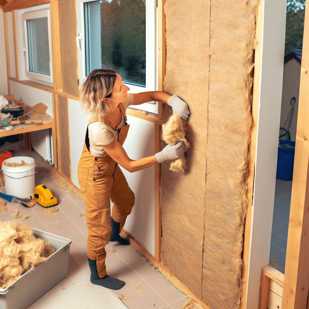 Isolation thermique d’une maison : illustration d’une habitation bien isolée avec différentes couches d’isolants naturels, minéraux et synthétiques. Schéma explicatif montrant les principales sources de déperditions thermiques (toit, murs, fenêtres, sols) et les solutions pour limiter les pertes de chaleur. Optimisation de la consommation énergétique et amélioration du confort thermique pour réduire la facture énergétique et l’impact environnemental.