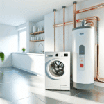 Illustration comparative des différents types de chauffe-eau économiques et écologiques — chauffe-eau thermodynamique, solaire, électrique et à gaz — avec indicateurs de coût, consommation d’énergie et performances énergétiques, pour aider les particuliers à choisir un chauffe-eau adapté à leur budget et à leur mode de vie afin de réduire leur facture d’énergie.