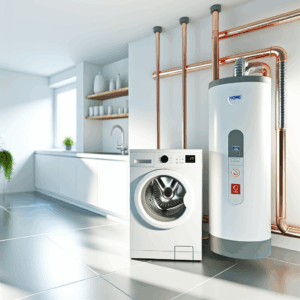Illustration comparative des différents types de chauffe-eau économiques et écologiques — chauffe-eau thermodynamique, solaire, électrique et à gaz — avec indicateurs de coût, consommation d’énergie et performances énergétiques, pour aider les particuliers à choisir un chauffe-eau adapté à leur budget et à leur mode de vie afin de réduire leur facture d’énergie.